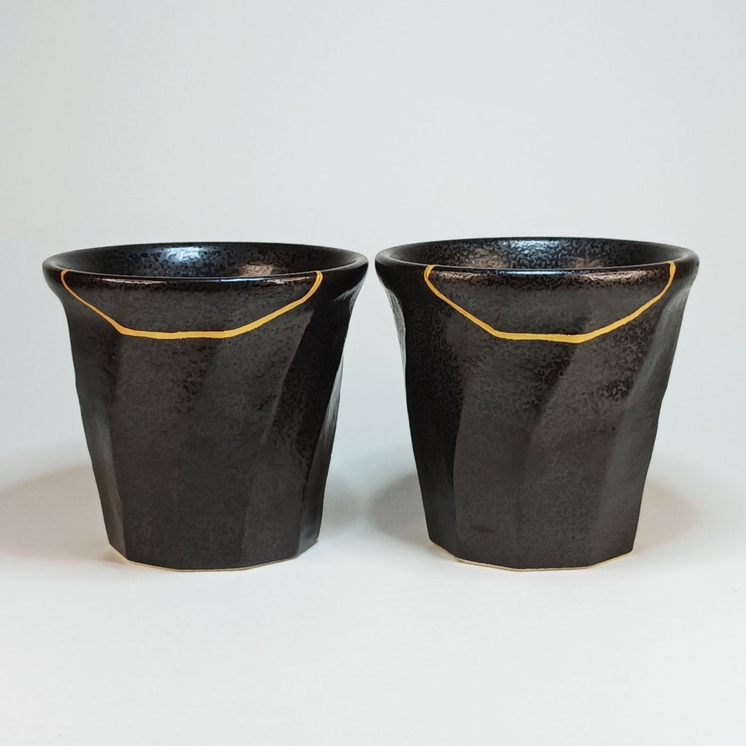 Genuine Kintsugi Teacups, Food Safe 24k Gold, Set of Two Teacups