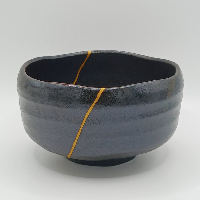24k Gold Genuine Kintsugi Matcha Bowl, Food Safe Chawan, Tea Ceremony, Ceramic Tea Bowl