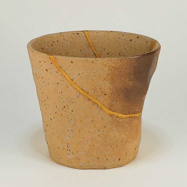 Genuine Kintsugi Shigaraki Teacups, Food Safe 24k Gold, Set of Two