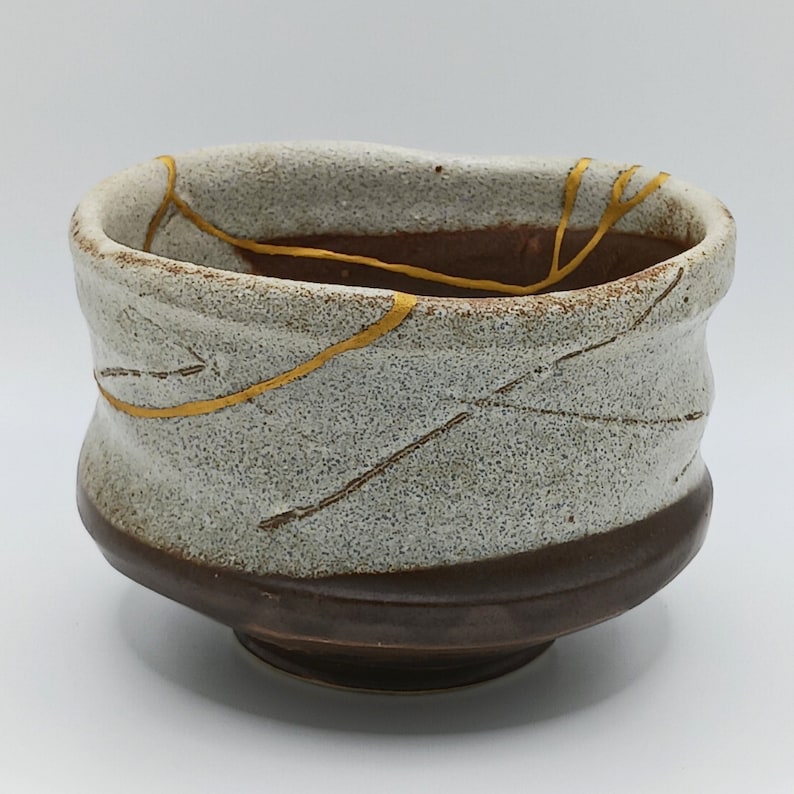 24k Gold Genuine Kintsugi Matcha Bowl, Food Safe Chawan, Tea Ceremony, Ceramic Tea Bowl