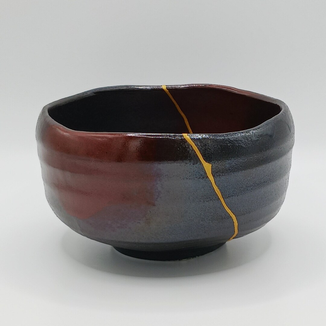 24k Gold Genuine Kintsugi Matcha Bowl, Food Safe Chawan, Tea Ceremony, Ceramic Tea Bowl