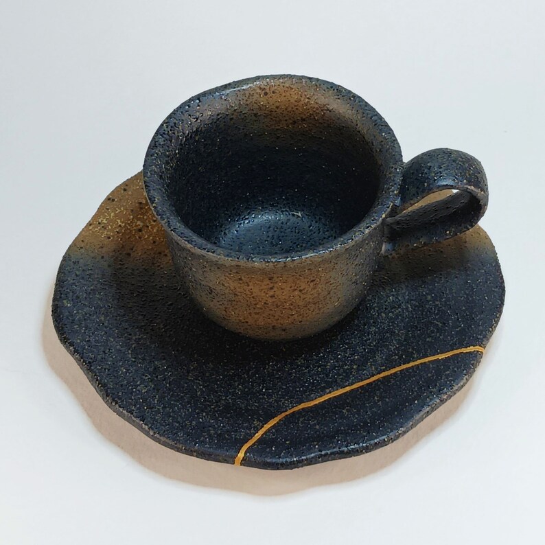 Genuine Kintsugi Teacups, Food Safe 24k Gold, Set of Two Teacups