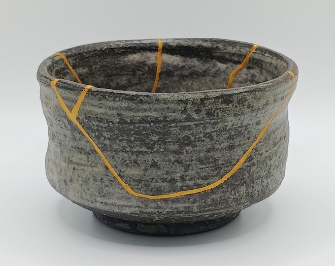 24k Gold Genuine Kintsugi Chawan, Food Safe Matcha Bowl, Tea Ceremony, Ceramic Tea Bowl