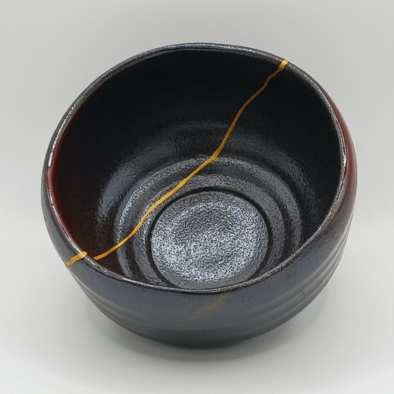 24k Gold Genuine Kintsugi Matcha Bowl, Food Safe Chawan, Tea Ceremony, Ceramic Tea Bowl