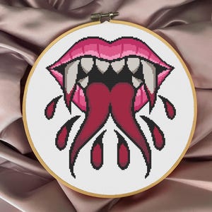 American Traditional Demon Lips Cross Stitch Pattern PDF, Gothic cross stitch, modern cross stitch, aesthetic cross stitch
