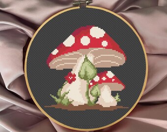 Mushrooms Cross Stitch PDF Pattern, floral cross stitch, aesthetic cross stitch, modern cross stitch, flower cross stitch