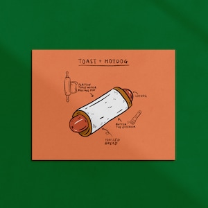 Hotdog Wurstbrötchen Toast Kunstdruck | Postkarte | Grußkarte | Lesezeichen