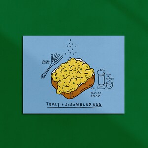 Impresión artística / postal / tarjeta de felicitación / marcapáginas de tostada con huevos revueltos
