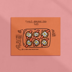 Impresión artística / postal / tarjeta de felicitación / marcapáginas con tostada de huevo y tocino
