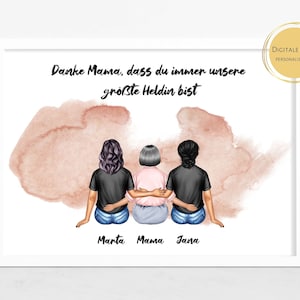 Individual Family Portrait, Personalized Family Picture, Digital Family Portrait with Pets, Custom Mother's Day Gift, Birthday Gift For Dad