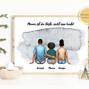 Individual Family Portrait Print, Personalized Family Picture, Custom Family Illustration with Pets, Digital Mother's Day Gift, Family Gift