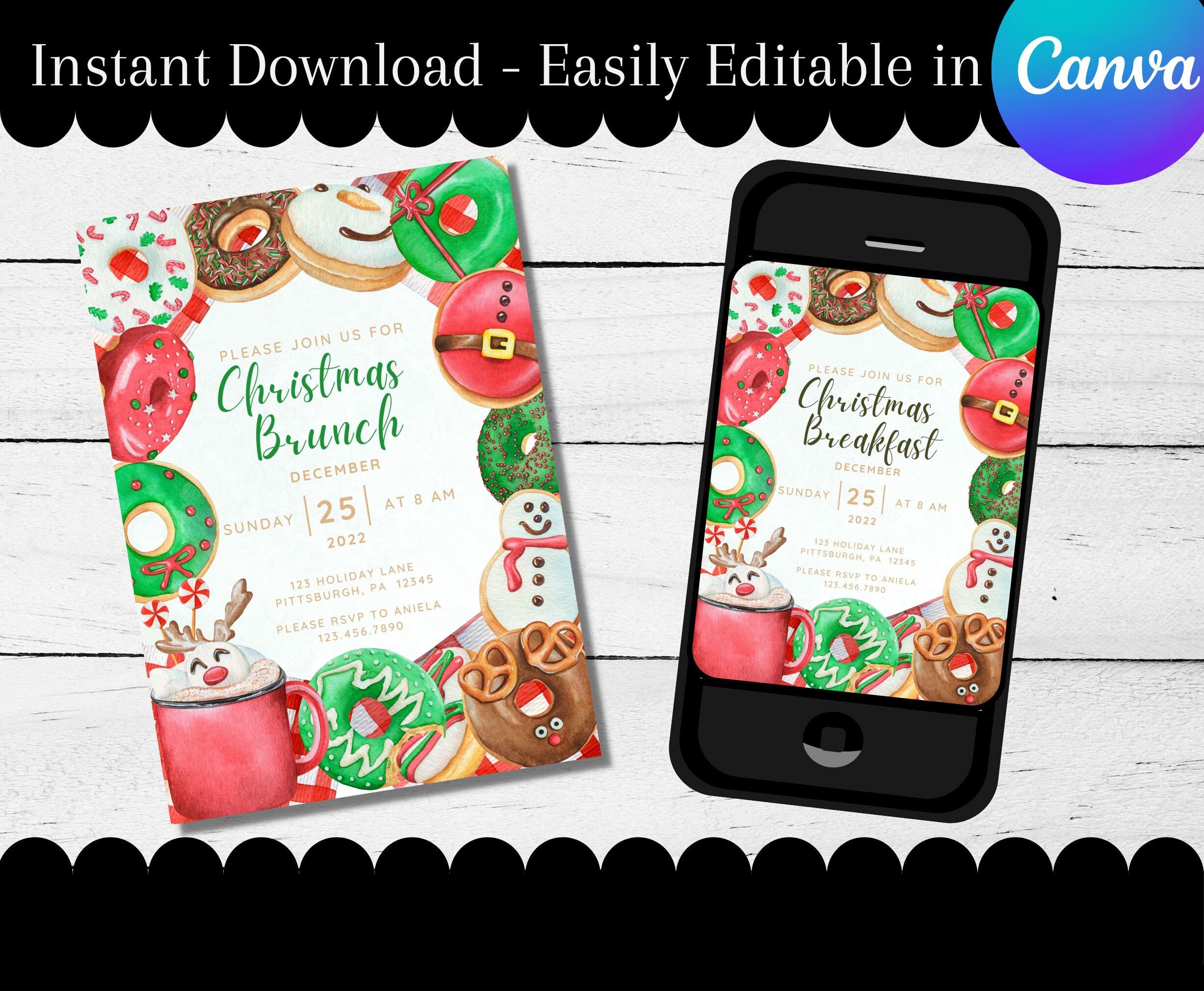 Christmas Breakfast Invitation, Christmas Donuts, Breakfast With Santa ...