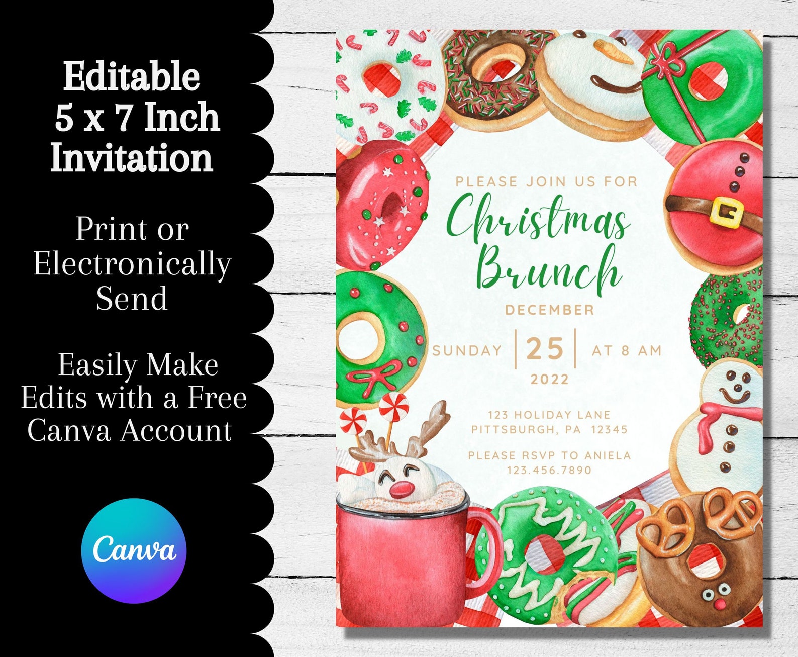 Christmas Breakfast Invitation, Christmas Donuts, Breakfast With Santa ...