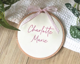 Personalized Baby Name Embroidered Hoop | Custom Birth Announcement Decor