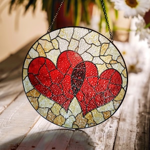 Heart Stained Glass Suncatchers Window Hanging,Gift For Mom Glass Suncatcher Indoor Window Home Decor Ornament,Memorial Gifts For Mother's Day Valentines Wedding Christmas