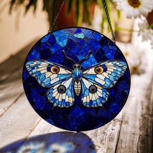 Blue Butterfly Stained Glass Suncatcher – Vibrant Insect Art for Nature Lovers, Gardeners, or Birthday Gifts