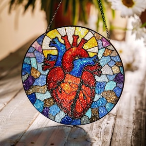 String of Heart Glass, Window Sun Art, Stained Glass Heart