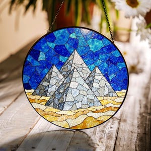 Mountain Stained Glass Suncatcher Art Decorative Window Gift for Nature Lovers