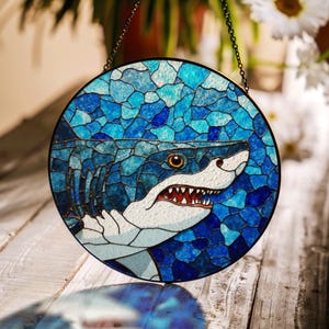 Shark Suncatcher Stained Glass Ocean Design Blue Sea Theme Unique Gift for Shark Lover