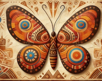 Conjunto de láminas decorativas de mariposas tribales para pared, estampados geométricos primitivos, decoración de arte popular bohemio, descarga digital.