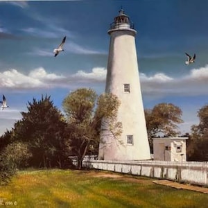 Ocracoke Point Lighthouse / Limited edition, signed Thomas Stahl Original  / Tom Stahl Original Print /Wall Art/ Gallery of Arts/Lighthouse