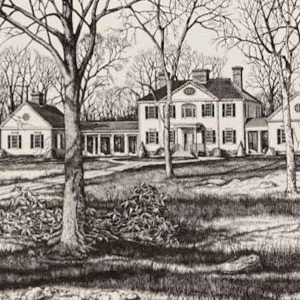 Blennerhassett Mansion / Signed by Artist Thomas Stahl  / Tom Stahl Original Pen and Ink / Gallery of Arts / Historical Print / Lithograph