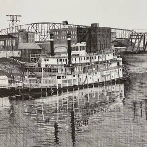 Becky Thatcher / Signed by Artist Thomas Stahl /Original Pen and Ink / Tom Stahl Original Print /  Gallery of Arts /Sternwheelers/Lithograph