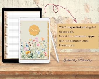Digital Hyperlinked Notebook PDF | Goodnotes Notability Freenotes Compatible | Interactive Planner | Instant Download | Wildflowers