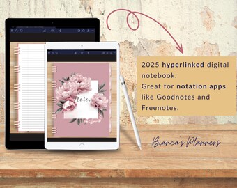 Cuaderno digital con hipervínculos (PDF) / Compatible con Goodnotes, Notability y Freenotes / Planificador interactivo / Descarga instantánea / Peonías