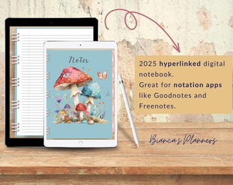 Cuaderno digital con hipervínculos (PDF) / Compatible con Goodnotes, Notability y Freenotes / Planificador interactivo / Descarga instantánea / Hongos