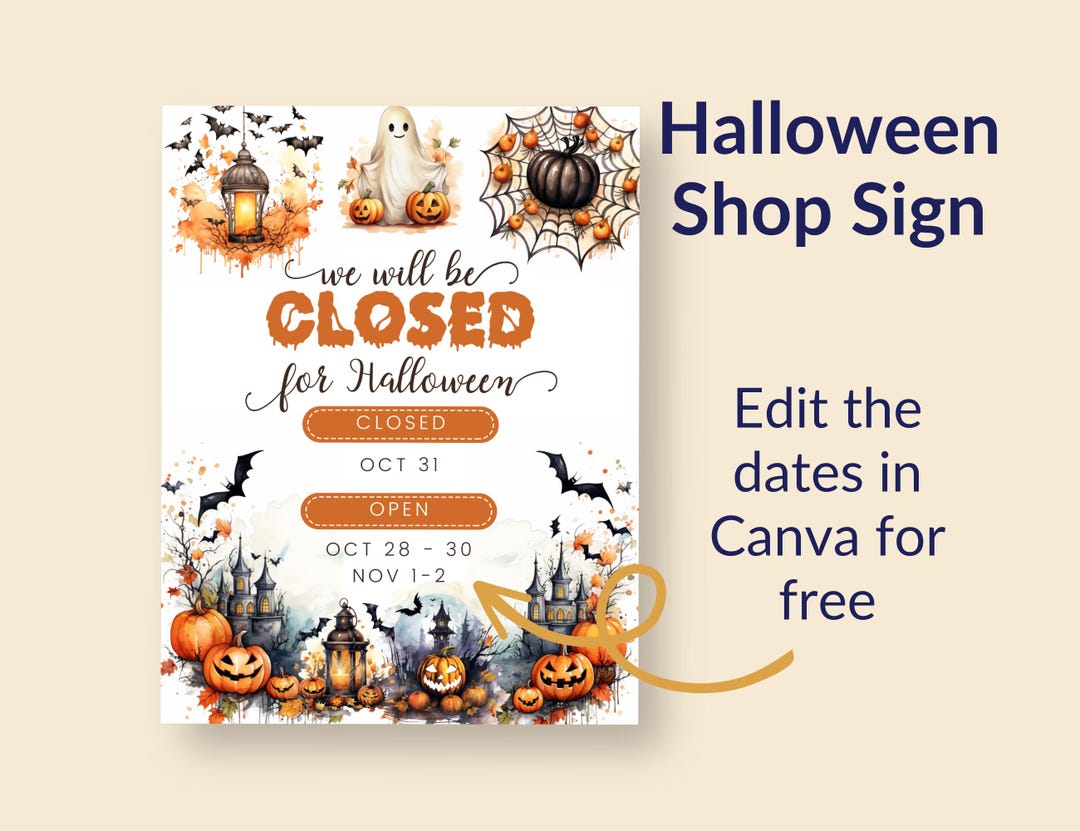 Customizable Halloween Shop Sign: Printable Open/closed Hours (instant ...