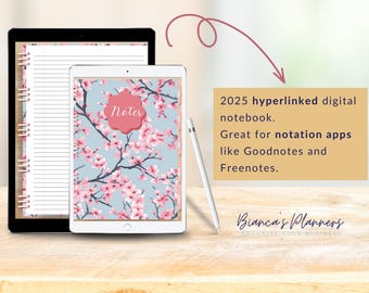 Digital Hyperlinked Notebook PDF | Goodnotes Notability Freenotes Compatible | Interactive Planner | Instant Download | Cherry Blossom