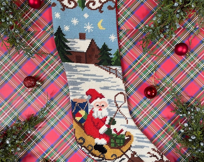 Vintage Santa Needlepoint Stocking Needlepoint Stocking Christmas Grandmillennial Holiday Décor