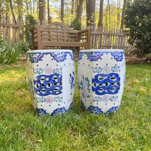 Petite Chinoiserie Garden Stools | Petite Garden Stools | Pink, Green and Blue Garden Stools | Chinoiserie Décor | Grandmillennial