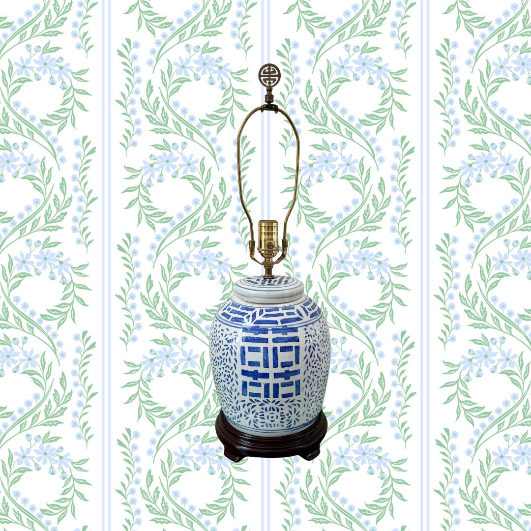 Double Happiness Ginger Jar Lamp Blue and White Lamp Table Lamp Ginger ...