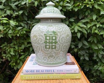 Green and White Double Happiness Temple Jar