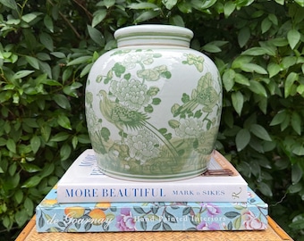 Green and White Floral Ginger Jar