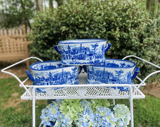 MEDIUM Chinoiserie Foot Bath Victoria Ware Ironstone Inspired Blue and