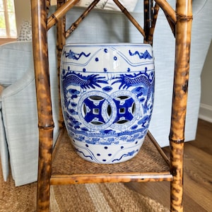 Petite Blue and White Chinoiserie Garden Stool | Blue and White | Mini Garden Stool | Chinoiserie Chic | Grandmillennial