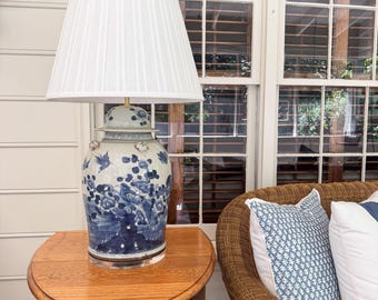 Blue and White Floral and Bird Temple Jar Table Lamp | Chinoiserie Chic | Classic Table Lamp