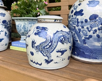 Blue and White Hand-Painted Dragon Ginger Jar | Chinoiserie Chic