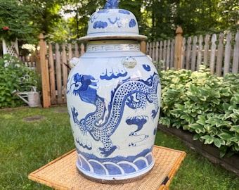 Blue and White Dragon Chinoiserie Temple Jar | Chinoiserie Chic