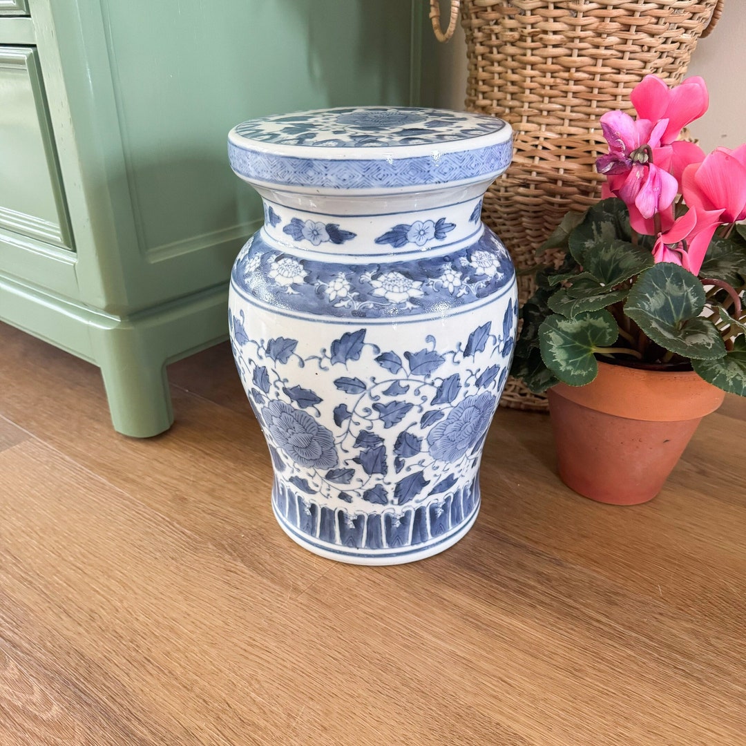 Petite Blue and White Garden Stool or Plant Stand Petite Garden Stool ...
