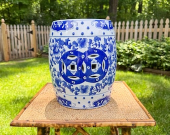 Vintage Small Blue and White Chinoiserie Garden Stool