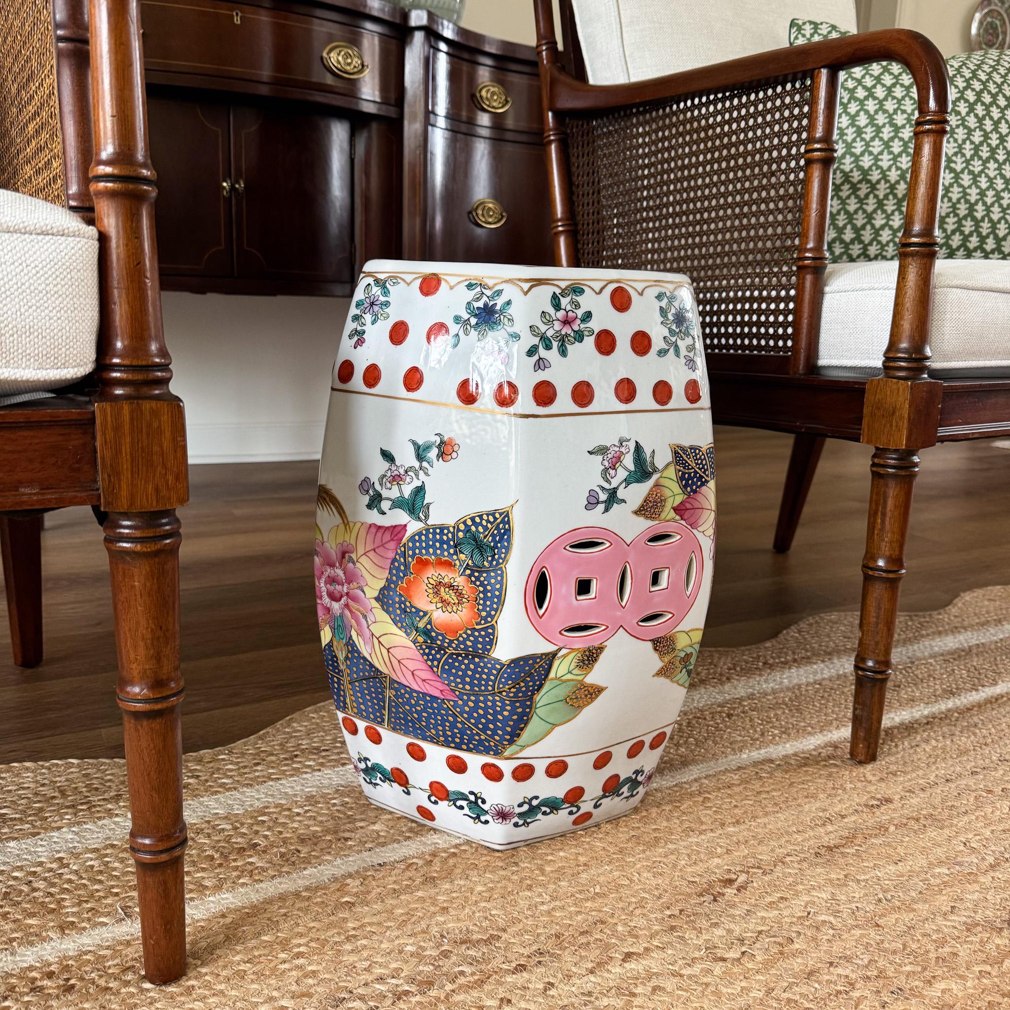 Tobacco Leaf Garden Stool - Hexagon Style | Tobacco Leaf | Garden Seat |  Chinoiserie Chic