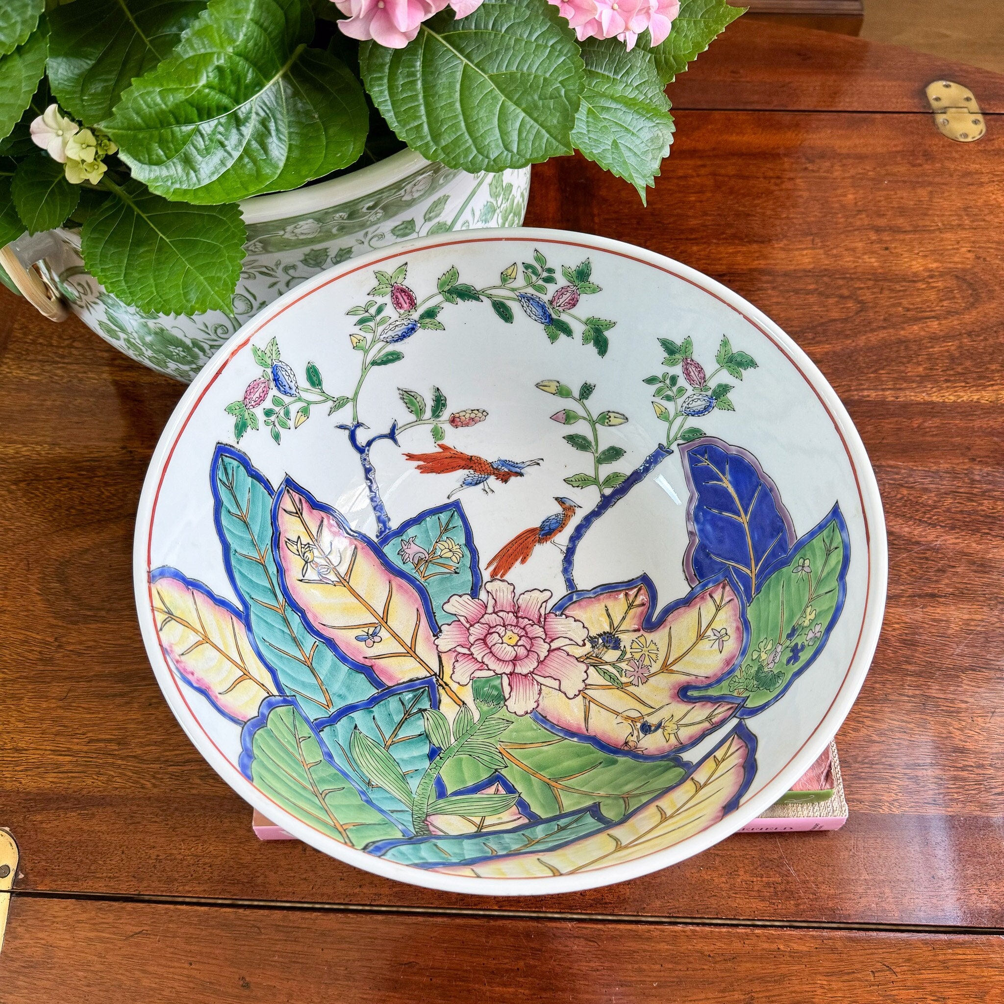 Vintage Andrea Sadek Small Bowl W Bright Tropical Hand-painted Florals and  Butterflies, Peace Lily, Blue and White, Blue Flow, Japan Pottery 