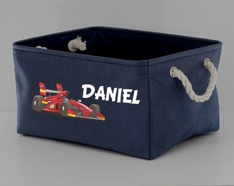 Personalized Child Toy And Accessories Storage Basket Child Essentials Bin Accessories Basket Linen Basket For Children Rope Handles RACECAR