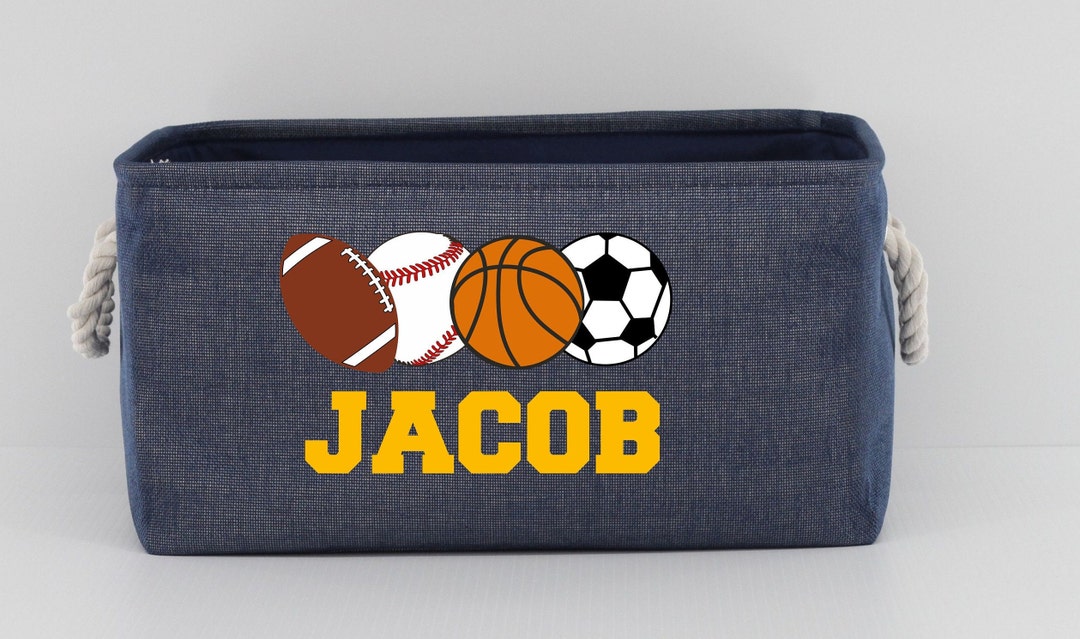 Personalized Storage Basket With SPORTS BALL COLLAGE Fabric Basket for