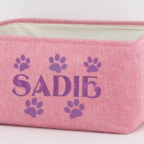 Personalized Toy Storage Basket for Pets DOG Toy Bin Linen Basket For Pet Toys Rope Handles Six Basket Color Choices Dog/Cat Basket