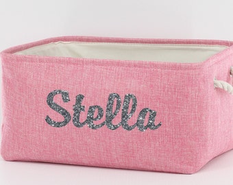 Personalized Storage Basket With Name Or Other Word Linen Basket For Storage Rope Handles Six Basket Color Choices Storage Bin Easter